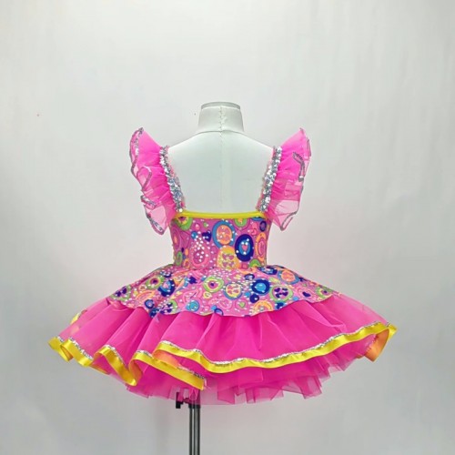 Children toddlers girls pink sequin jazz dance costumes pageant princess dress tutu skirts for baby Puffy skirt dazzling sequins fly sleeves